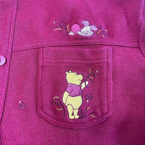 Disney Womens Winnie the Pooh Piglet Embroidered Ribbed Sweater SZ L Red Button - Picture 4 of 12